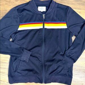 American Eagle Navy Bomber Jacket with 6 Layer Horizontal Striped Jacket